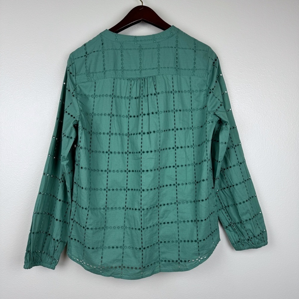 J. Crew Long Sleeve Lightweight Cotton Eyelet Tie Neck Top Size S NWT - Picture 5 of 7
